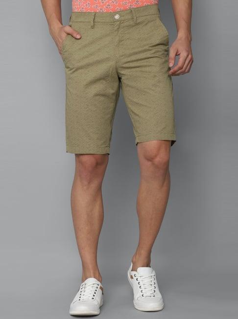 allen solly green cotton slim fit printed shorts