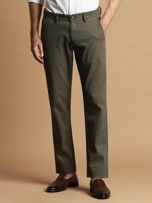 allen solly green cotton slim fit texture trousers