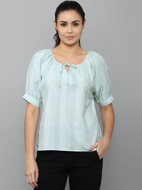 allen solly green cotton striped top