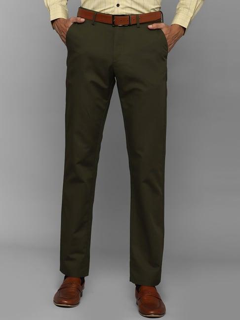 allen solly green regular fit flat front trousers