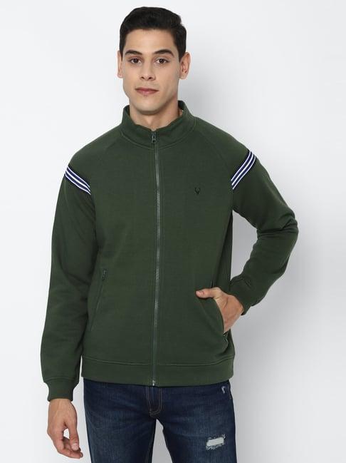 allen solly green regular fit striped hooded sweatshirt