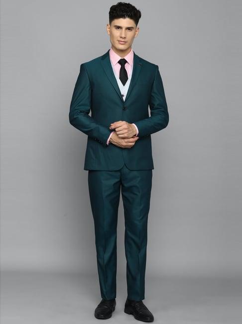 allen solly green slim fit three piece suit
