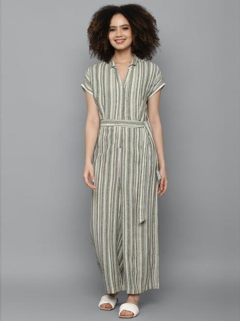 allen solly green striped jumpsuit