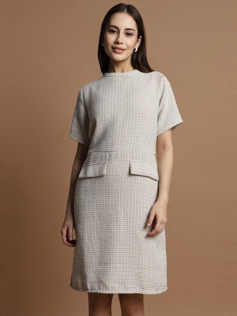 allen solly grey chequered shift formal dress