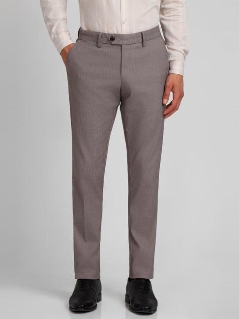 allen solly grey cotton slim fit texture trousers
