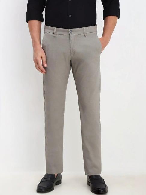 allen solly grey cotton slim fit texture trousers