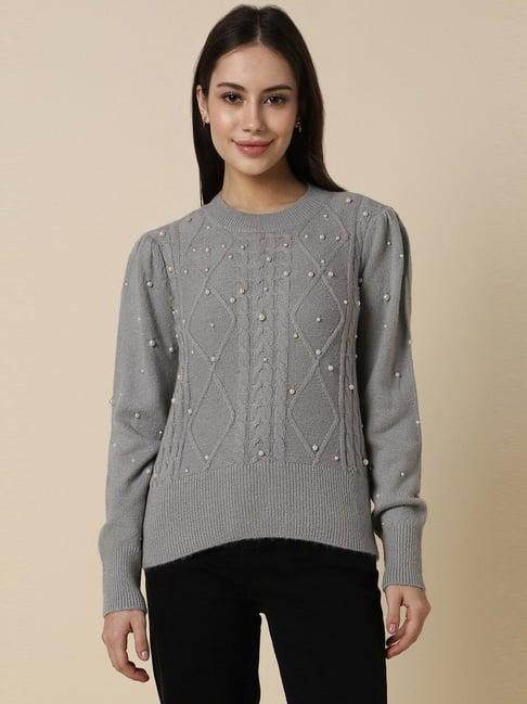 allen solly grey embellished sweater