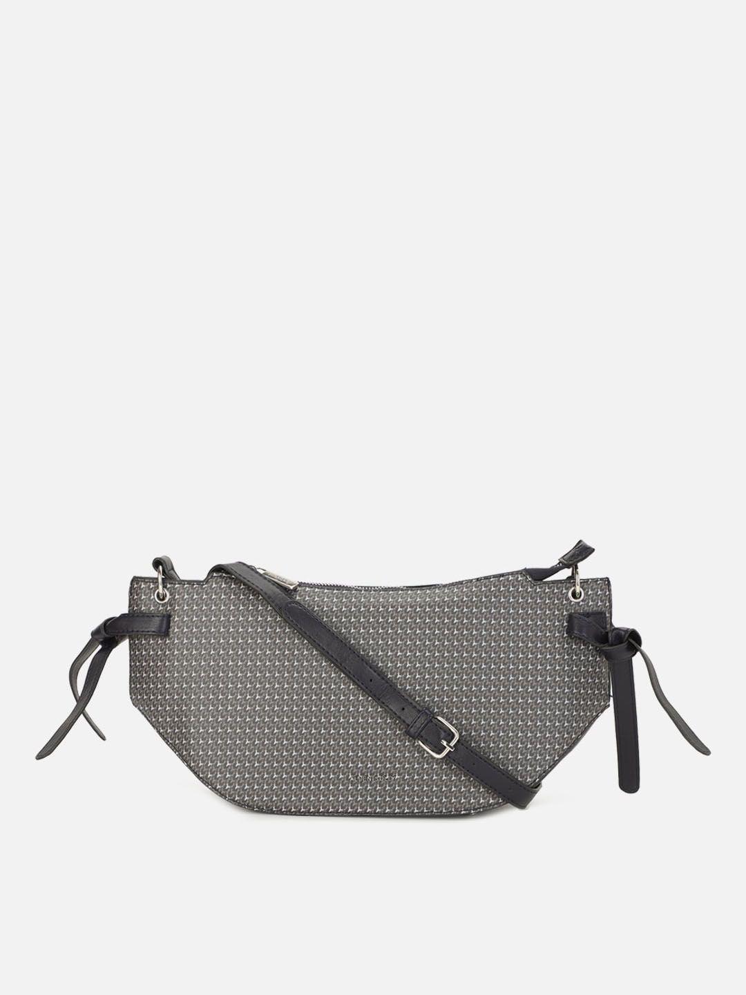 allen solly grey geometric textured pu swagger sling bag with tasselled