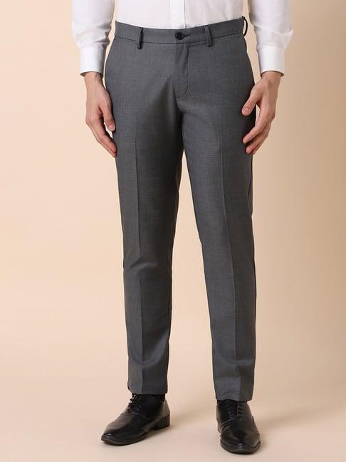 allen solly grey slim fit checks trousers