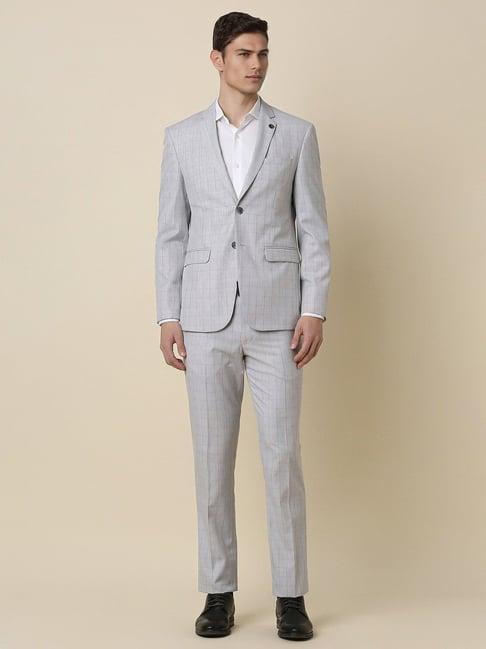 allen solly grey slim fit checks two piece suit