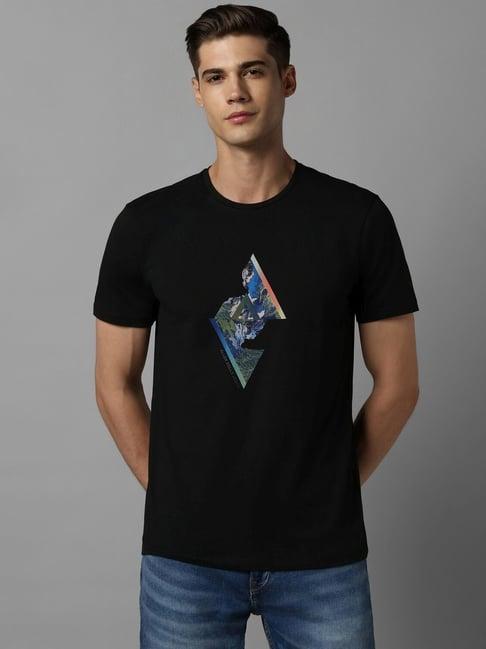 allen solly jeans black cotton regular fit printed t-shirt