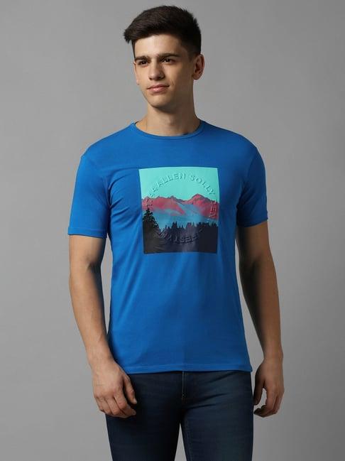 allen solly jeans blue cotton regular fit printed t-shirt