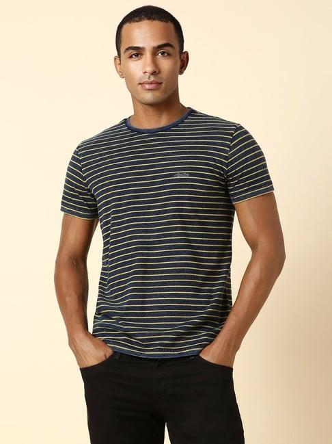 allen solly jeans blue cotton regular fit striped t-shirt