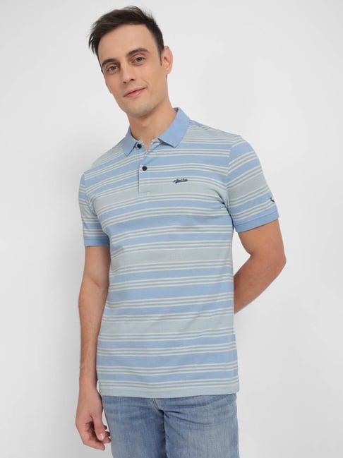 allen solly jeans blue regular fit striped polo t-shirt