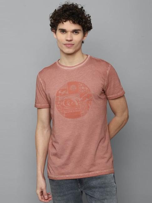 allen solly jeans brown cotton slim fit printed t-shirt