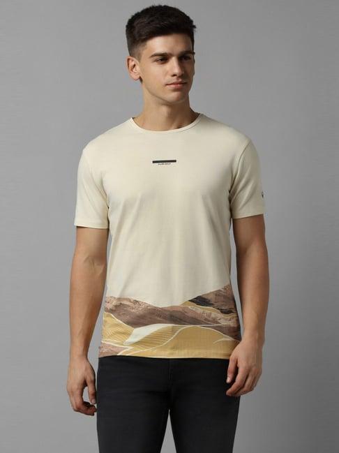 allen solly jeans cream slim fit printed t-shirt