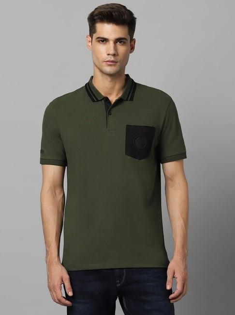 allen solly jeans green cotton regular fit polo t-shirt