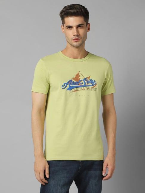 allen solly jeans green cotton regular fit printed t-shirt