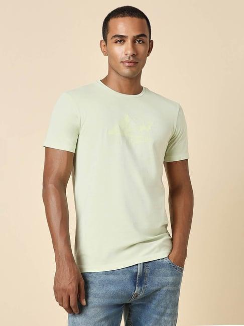 allen solly jeans green cotton regular fit printed t-shirt