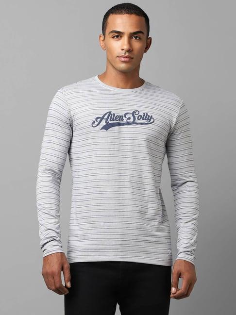 allen solly jeans grey cotton regular fit striped t-shirt