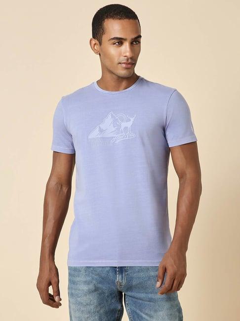 allen solly jeans lilac cotton regular fit printed t-shirt