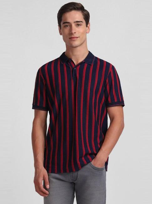 allen solly jeans navy cotton regular fit striped polo t-shirt