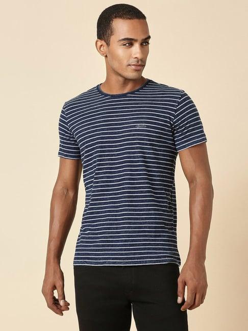 allen solly jeans navy cotton regular fit striped t-shirt