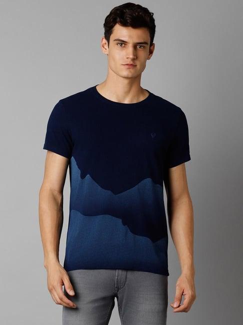 allen solly jeans navy cotton slim fit printed t-shirt