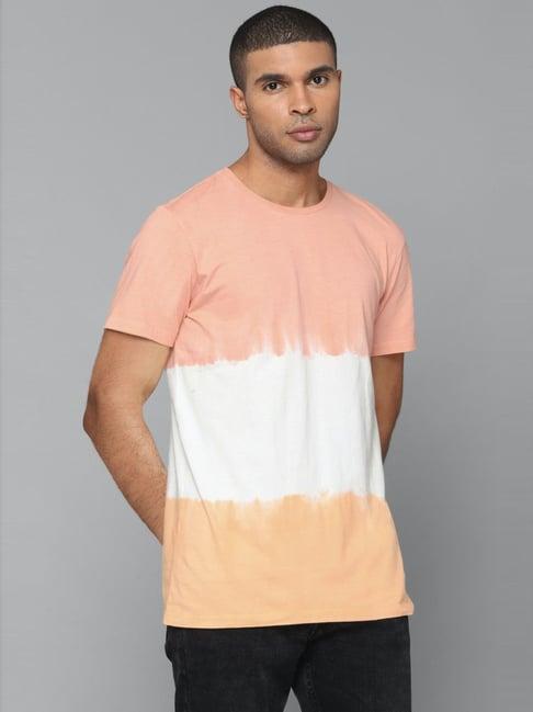 allen solly jeans peach cotton regular fit tie - dye t-shirt