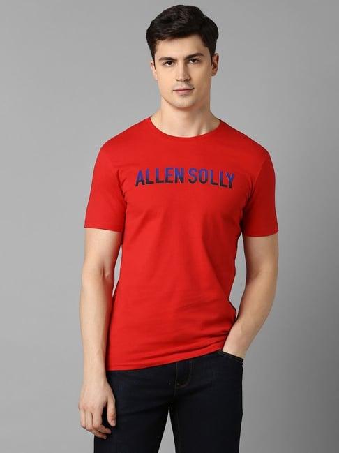 allen solly jeans red cotton regular fit printed t-shirt