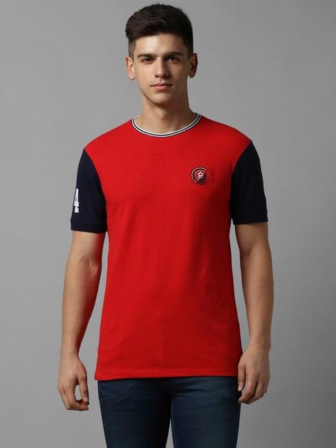 allen solly jeans red cotton regular fit t-shirts