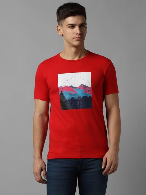 allen solly jeans red regular fit printed t-shirt