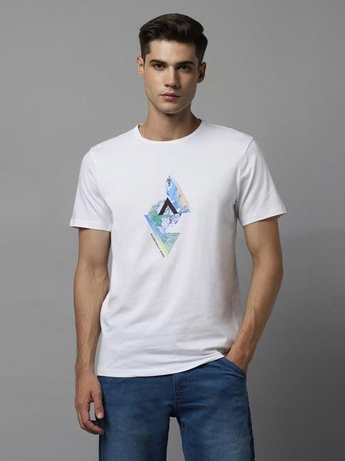 allen solly jeans white cotton regular fit printed t-shirt