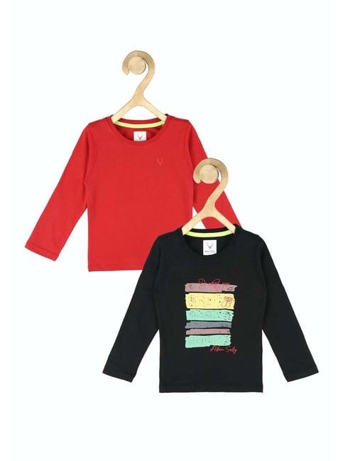 allen solly junior black & red cotton graphic full sleeves t-shirt