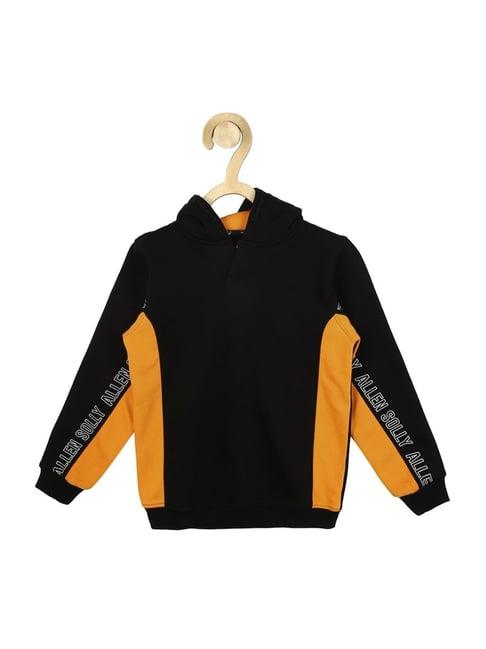 allen solly junior black & yellow color block full sleeves hoodie