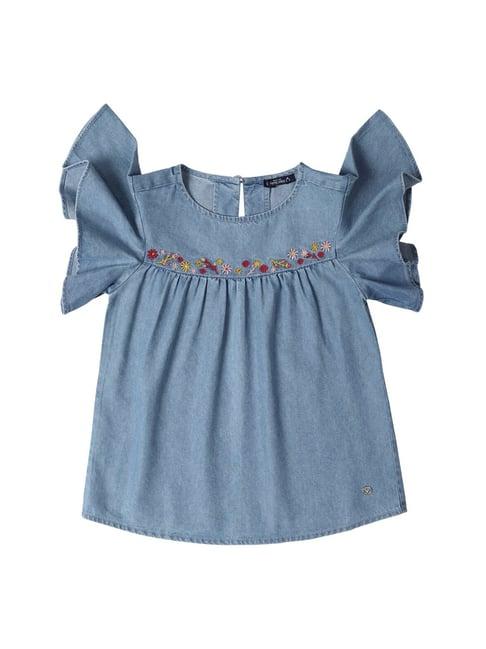 allen solly junior blue embroidered top