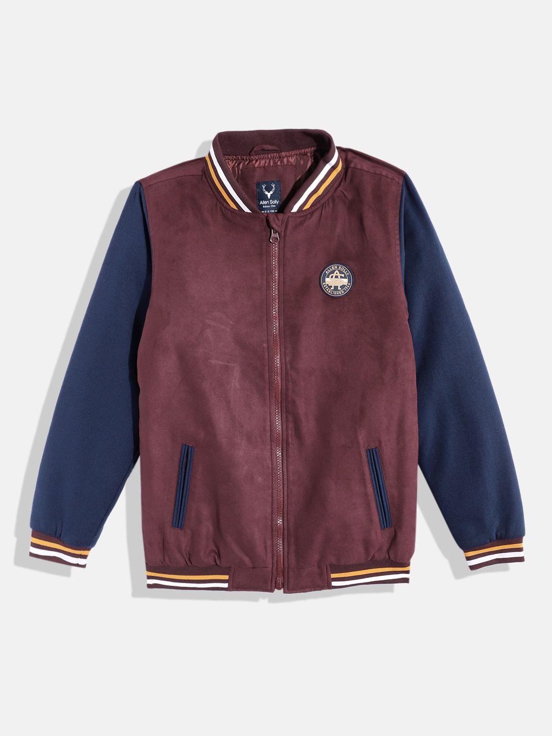allen solly junior boys applique detail varsity jacket with contrast sleeves