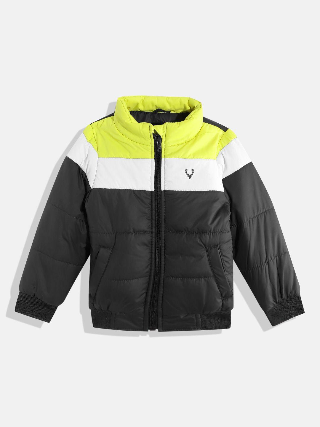 allen solly junior boys black & white colourblocked padded jacket