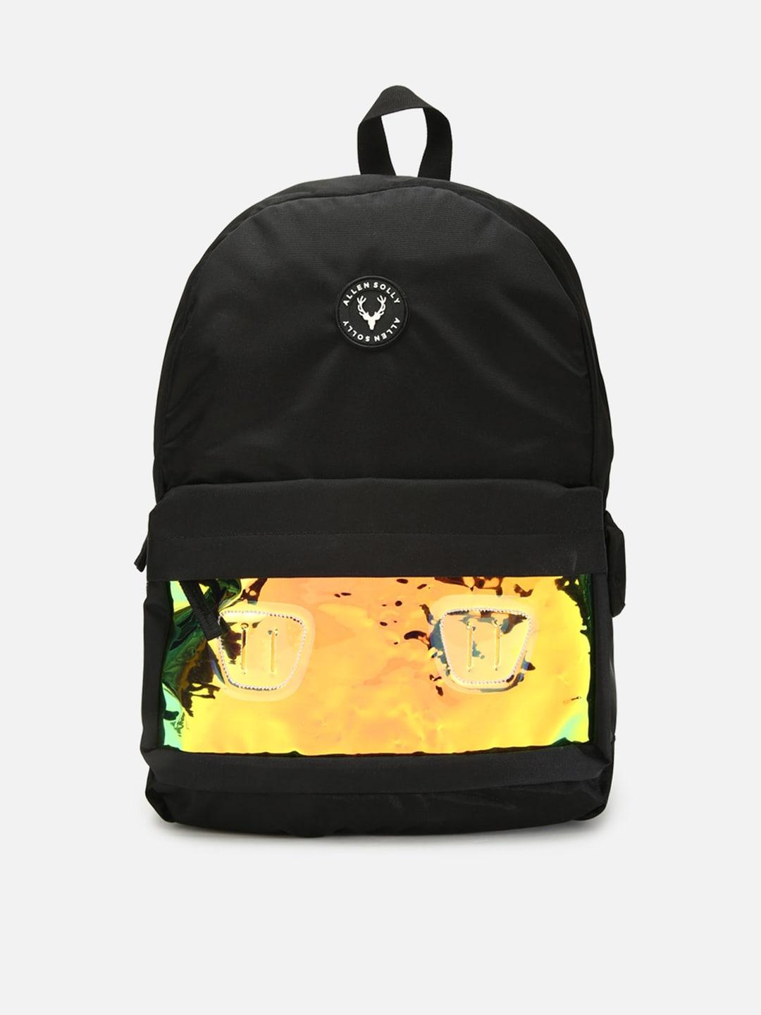 allen solly junior boys black & yellow printed pu backpack
