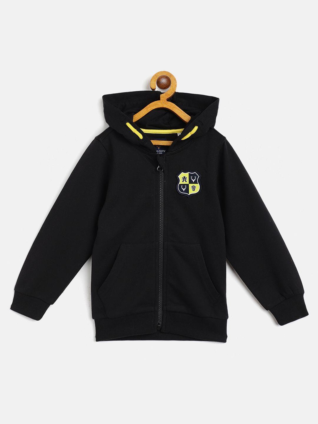 allen solly junior boys black solid hooded sweatshirt