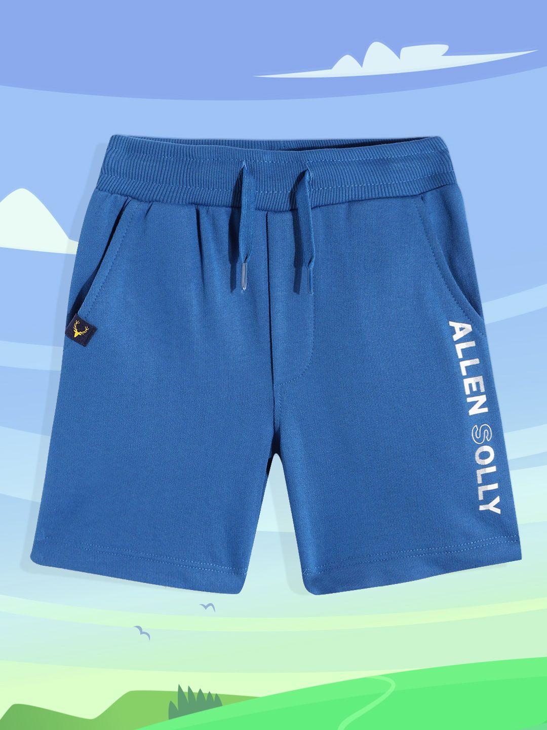 allen solly junior boys blue & white placement brand logo printed shorts