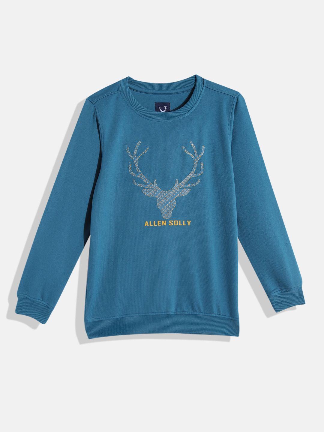 allen solly junior boys blue & yellow brand logo print sweatshirt