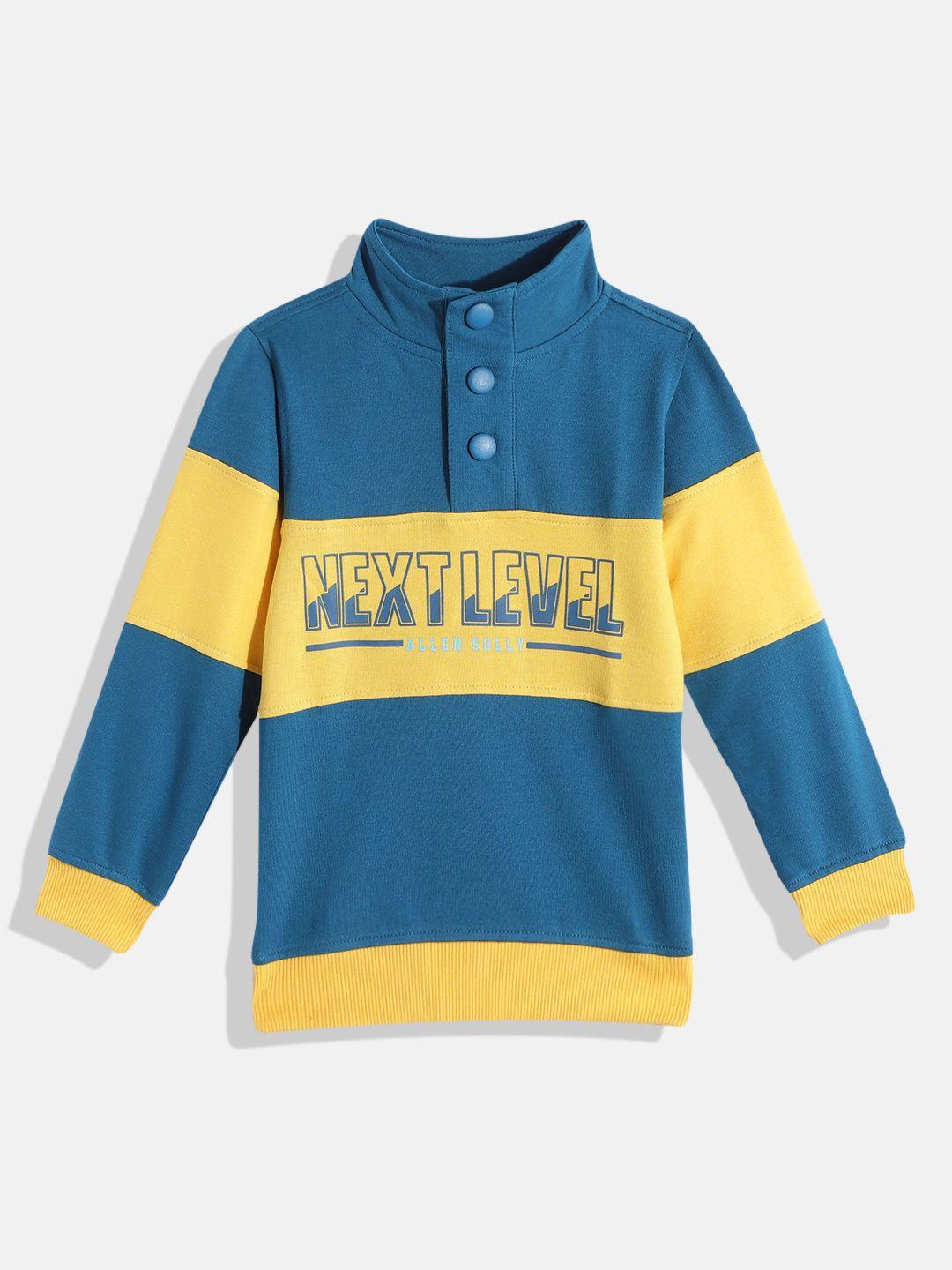 allen solly junior boys blue & yellow striped henley neck sweatshirt