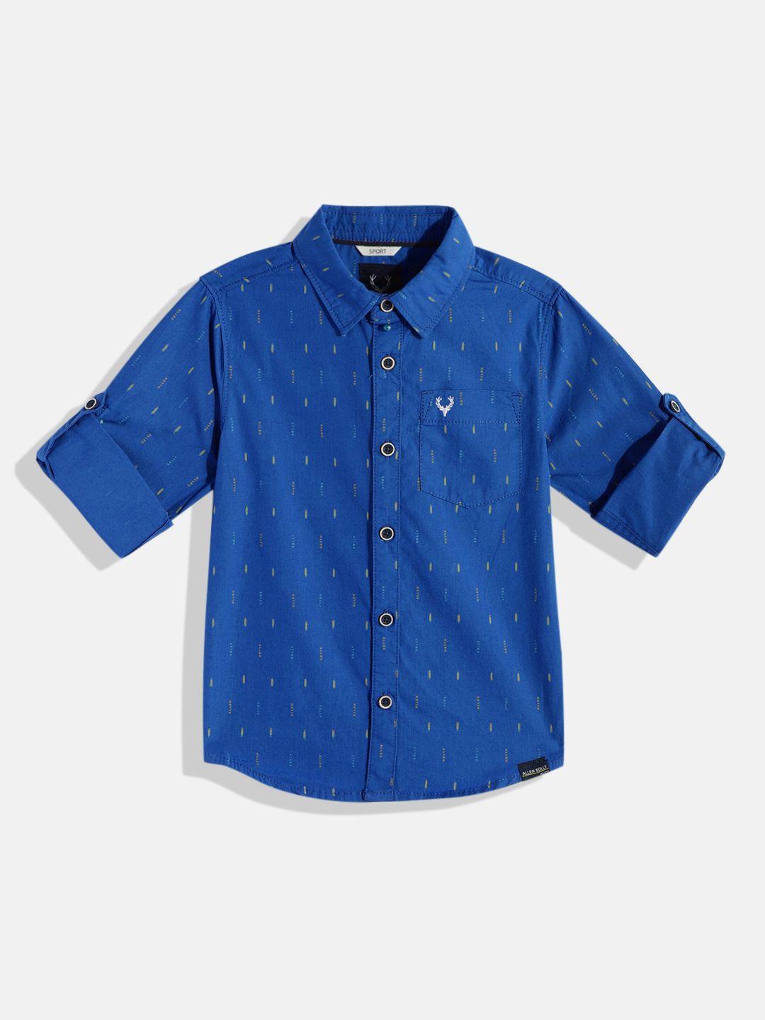 allen solly junior boys blue micro ditsy opaque printed pure cotton casual shirt