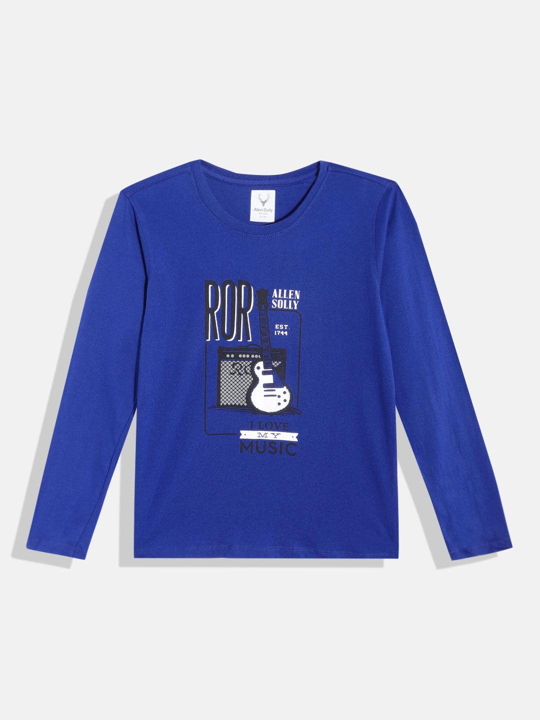 allen solly junior boys blue pure cotton typography printed t-shirt