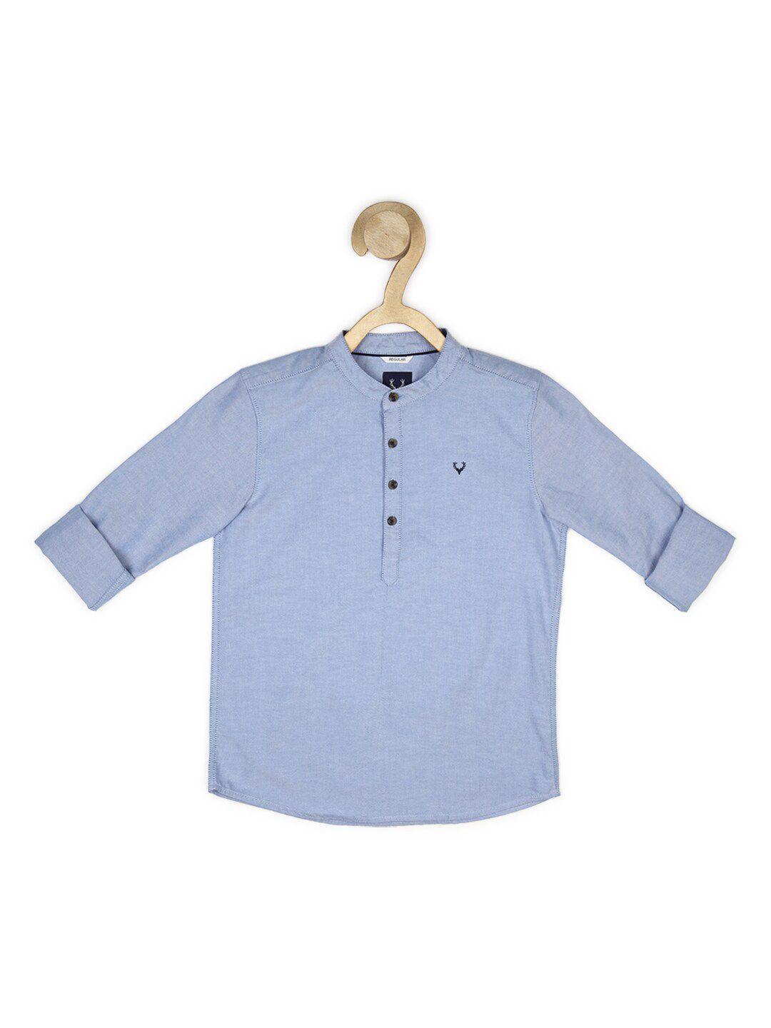 allen solly junior boys blue regular fit mandarin collar cotton casual shirt