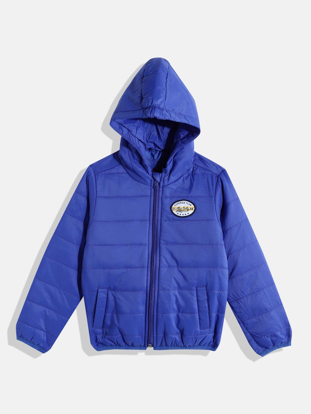 allen solly junior boys blue solid hooded padded jacket