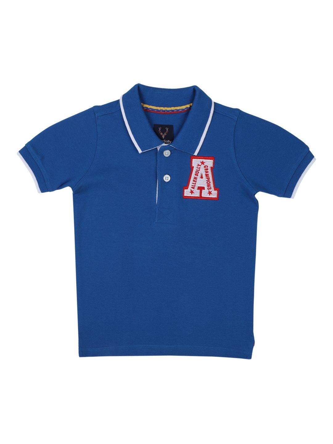 allen solly junior boys blue solid polo collar pure cotton t-shirt