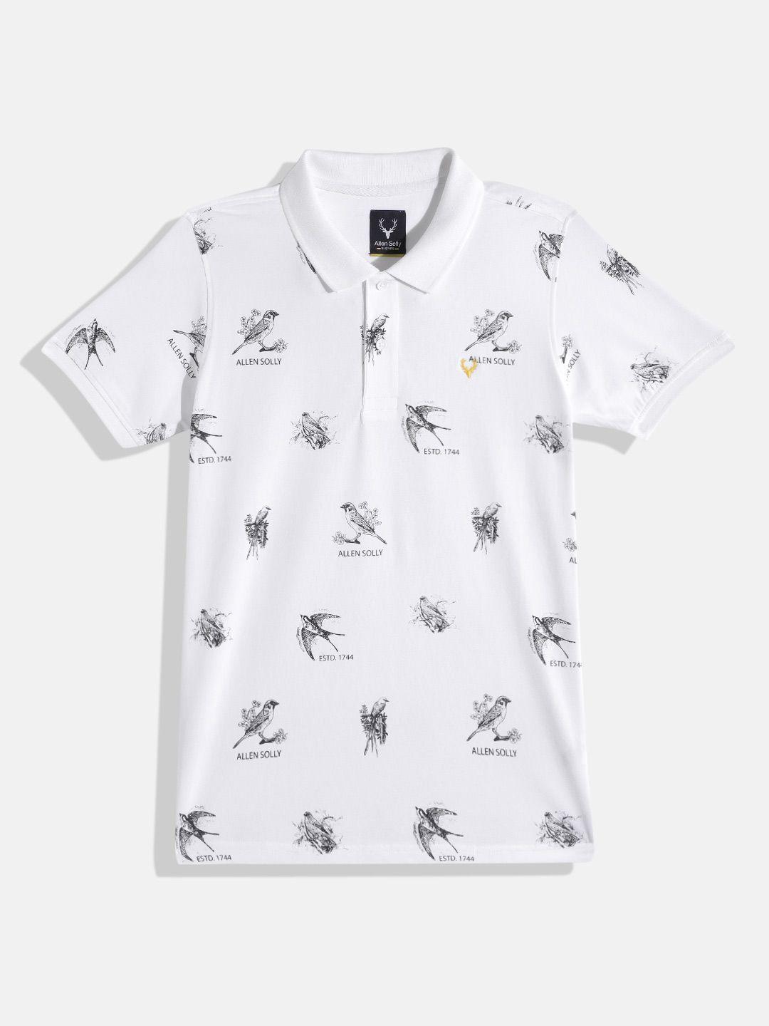 allen solly junior boys brand logo & birds printed polo collar monochrome t-shirt