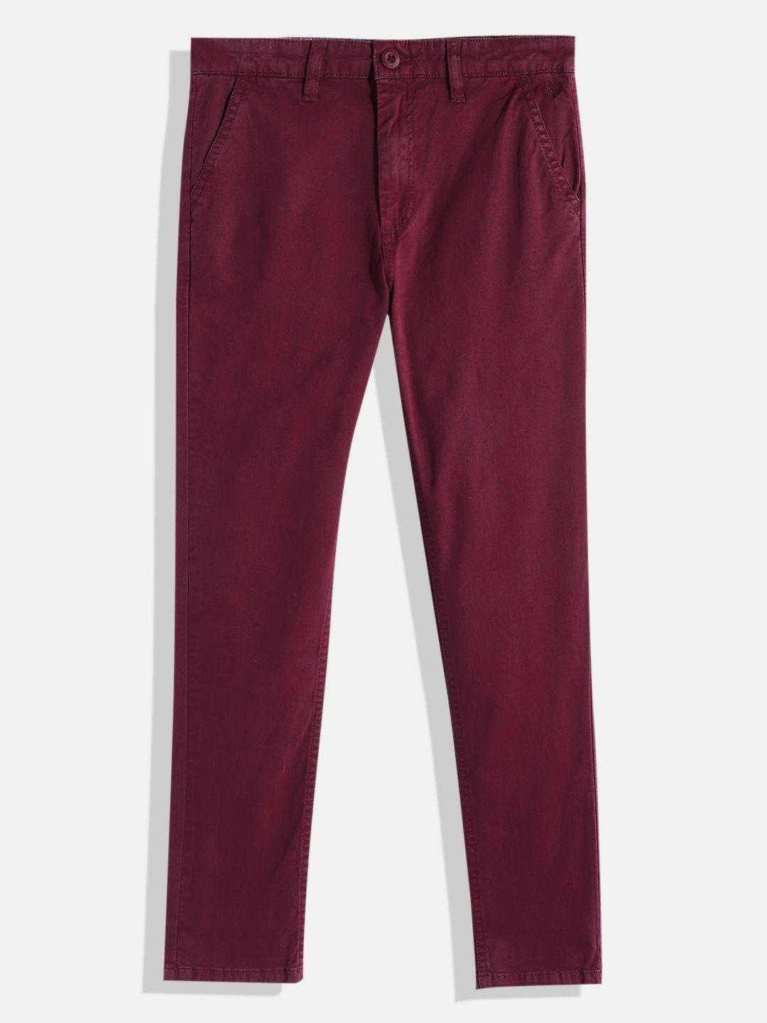 allen solly junior boys burgundy solid regular trousers